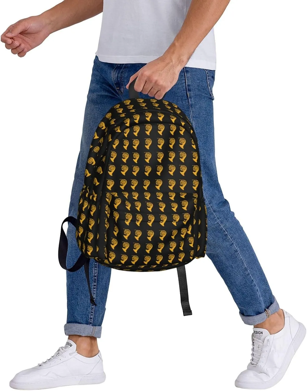 Golden Gold French Horn Backpack Casual Laptop Backpack Large Capacity Double Shoulder Bag Travel Daypack For Women Men