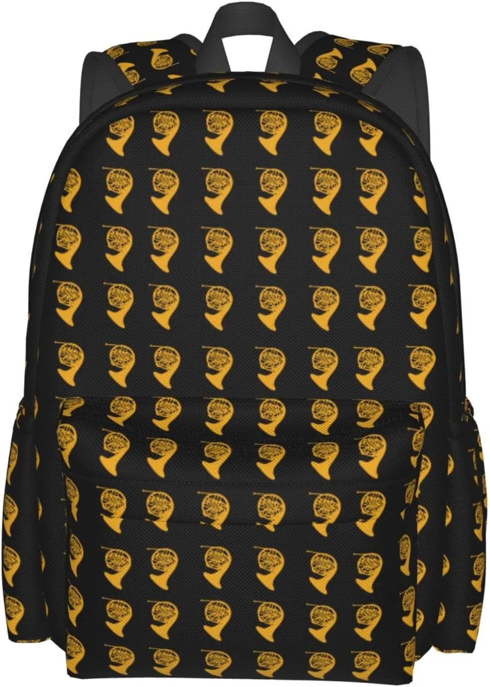 Golden Gold French Horn Backpack Casual Laptop Backpack Large Capacity Double Shoulder Bag Travel Daypack For Women Men