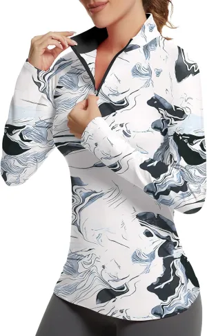 Golf Shirts for Woman UPF 50  Sun Protection Quick Dry Lightweight Long Sleeve Polo Shirts for Woman Rash Guard