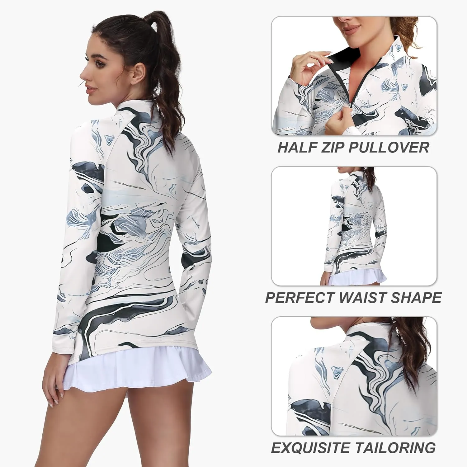 Golf Shirts for Woman UPF 50  Sun Protection Quick Dry Lightweight Long Sleeve Polo Shirts for Woman Rash Guard