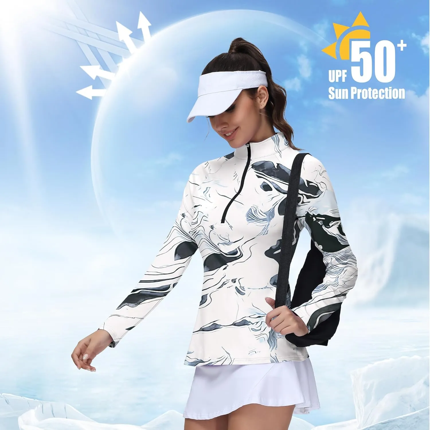 Golf Shirts for Woman UPF 50  Sun Protection Quick Dry Lightweight Long Sleeve Polo Shirts for Woman Rash Guard