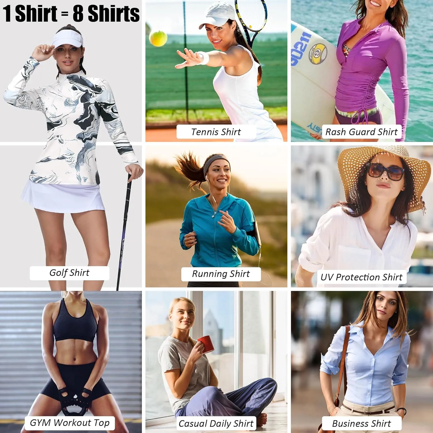 Golf Shirts for Woman UPF 50  Sun Protection Quick Dry Lightweight Long Sleeve Polo Shirts for Woman Rash Guard