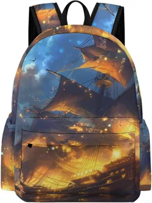 Gorgeous Sailing Battleships Print Backpack Casual Daypack Lightweight Laptop Bag for Men and Women Travel Work