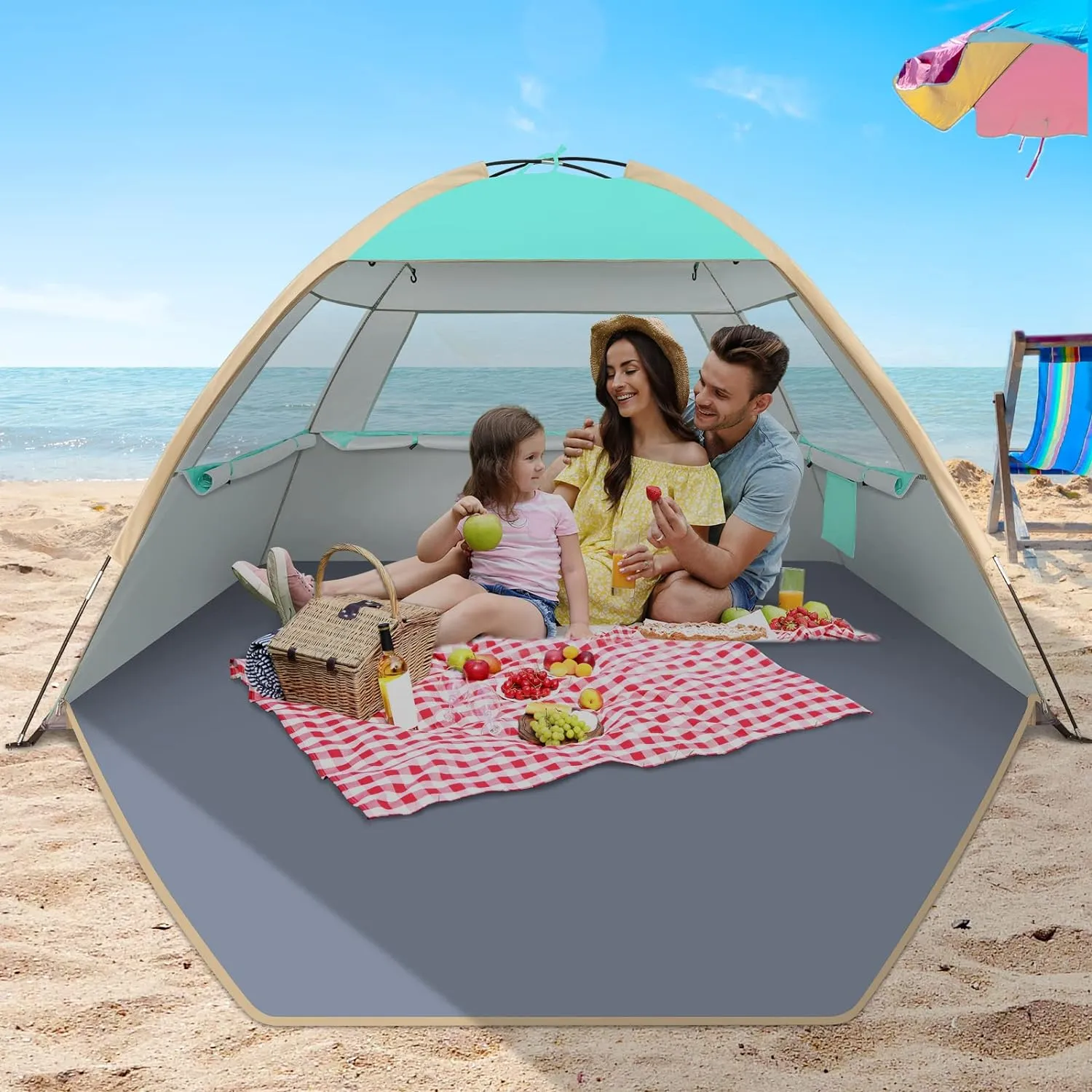 Gorich Beach Tent Sun Shelter for 3/4-5/6-7/8-10 Person with UPF 50＋ UV Protection, Lightweight & Easy Setup Beach Shade Canopy, Portable Beach Shade Tent Beach Cabana