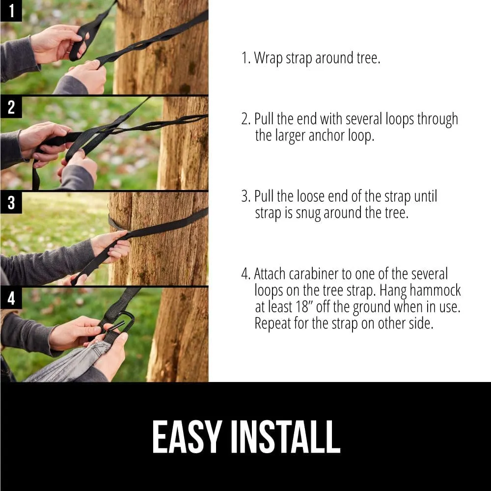 GORILLA GRIP Durable Portable Camping Hammock, Holds 400lbs with Heavy Duty Tree Straps, Comfortable Travel Swing, Camp Hammocks, Easy to Use and Install, Outdoor Essentials, Green, 9x4.5 FT