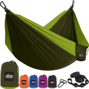 GORILLA GRIP Durable Portable Camping Hammock, Holds 400lbs with Heavy Duty Tree Straps, Comfortable Travel Swing, Camp Hammocks, Easy to Use and Install, Outdoor Essentials, Green, 9x4.5 FT