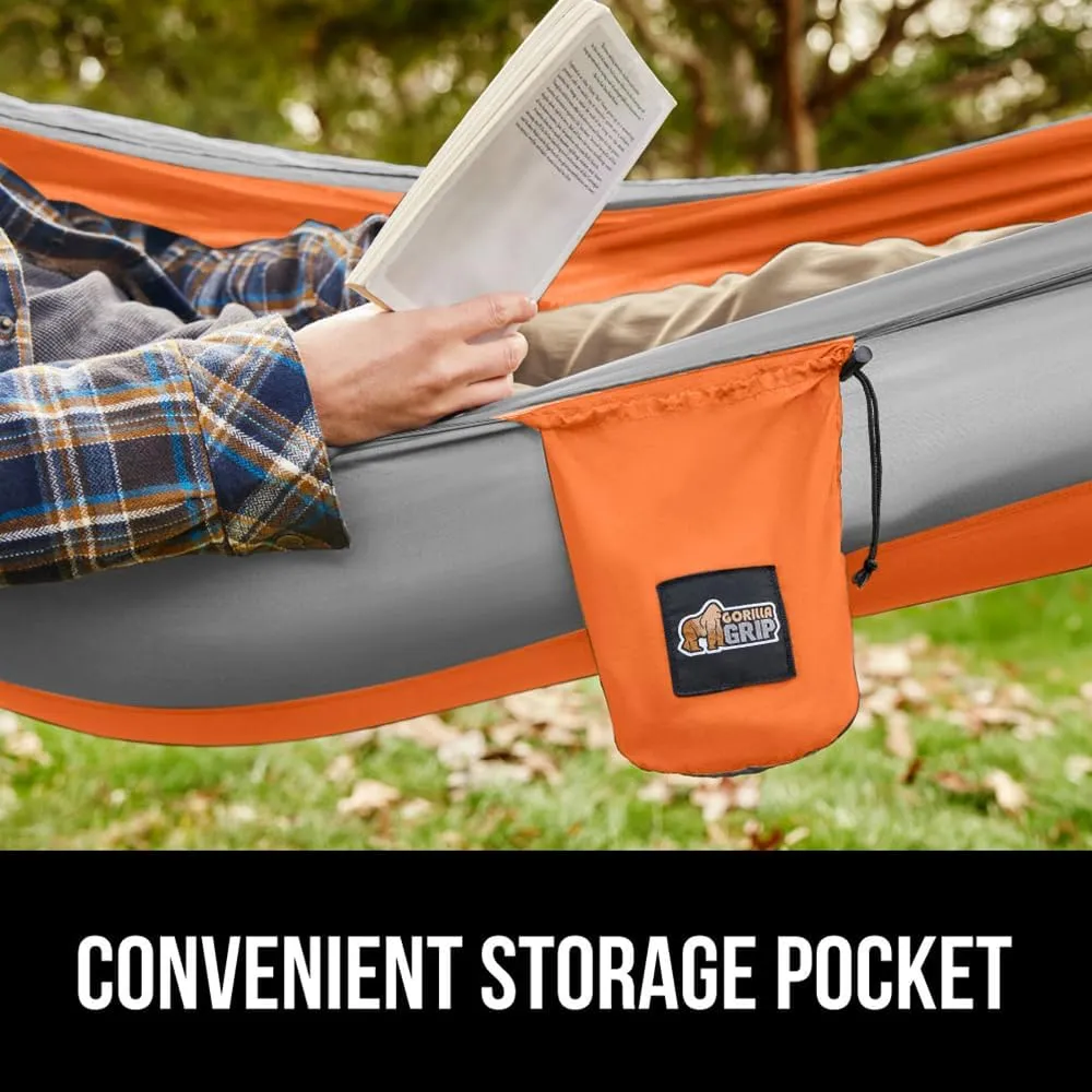 GORILLA GRIP Durable Portable Camping Hammock, Holds 400lbs with Heavy Duty Tree Straps, Comfortable Travel Swing, Camp Hammocks, Easy to Use and Install, Outdoor Essentials, Orange, 9x4.5 FT