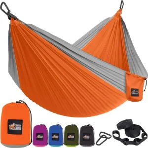 GORILLA GRIP Durable Portable Camping Hammock, Holds 400lbs with Heavy Duty Tree Straps, Comfortable Travel Swing, Camp Hammocks, Easy to Use and Install, Outdoor Essentials, Orange, 9x4.5 FT