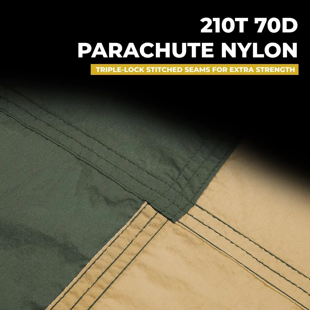 Grand Trunk Double Deluxe Parachute Nylon Hammock - 500lb Capacity Camping Hammock, 10.5x6.5ft, Lightweight & Durable (Olive Green/Khaki)