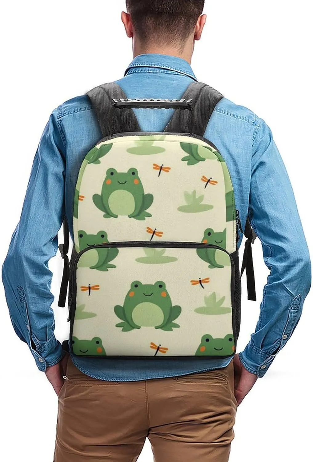 Green Frog Animal Cute Frogs Daypack Polyester Anti-Theft Multipurpose Bookbag Big Capacity Gym Outdoor Hiking Backpack With Adjustable Shoulder Straps