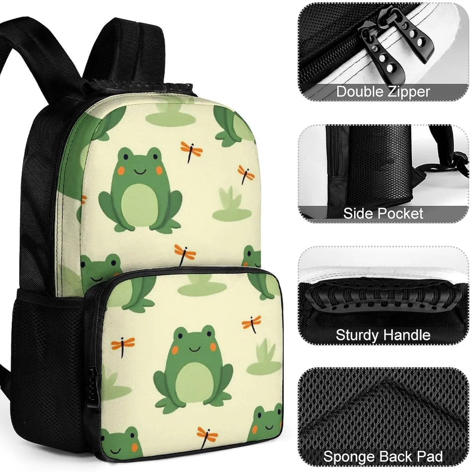 Green Frog Animal Cute Frogs Daypack Polyester Anti-Theft Multipurpose Bookbag Big Capacity Gym Outdoor Hiking Backpack With Adjustable Shoulder Straps