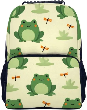 Green Frog Animal Cute Frogs Daypack Polyester Anti-Theft Multipurpose Bookbag Big Capacity Gym Outdoor Hiking Backpack With Adjustable Shoulder Straps