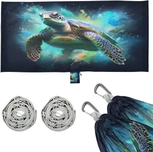 Green Sea Turtle Camping Hammock, Single Portable Hammocks with Tree Straps & Attached Carry Bag, 330Lbs Capacity Perfect for Outside Indoor Hiking Beach Backpack Travel