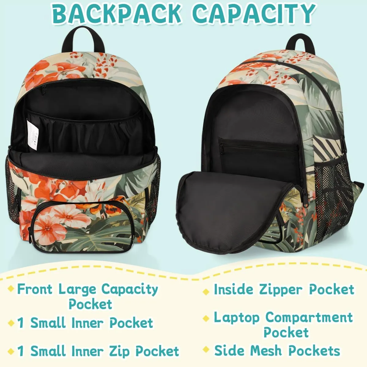 Green Tropical Leaf Carry on Travel Backpack for Women Men Water resistant Lightweight Rucksack Backpack for Weekender Casual Work Hiking Tropical Leaves