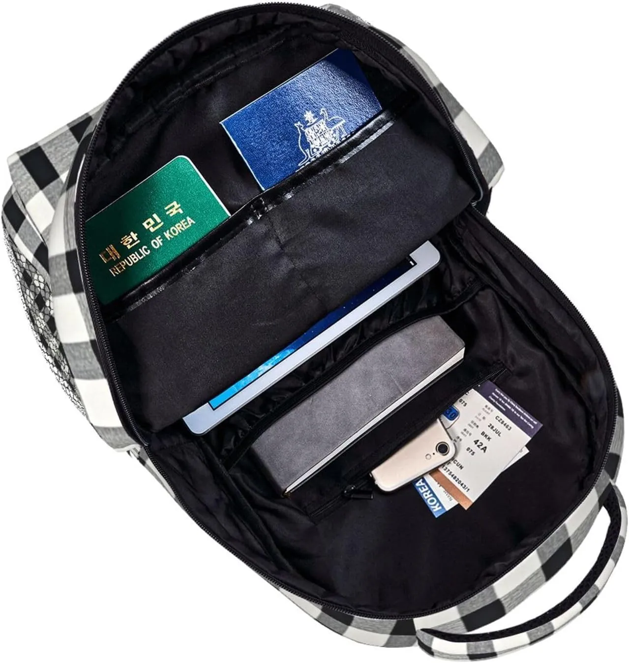 Grey Scottish Tartan Plaid Grid Art Shoulder Book Bags Polyester Multipurpose Anti-Theft Carry On Bag Large Capacity Travel Hiking & Camping Rucksack