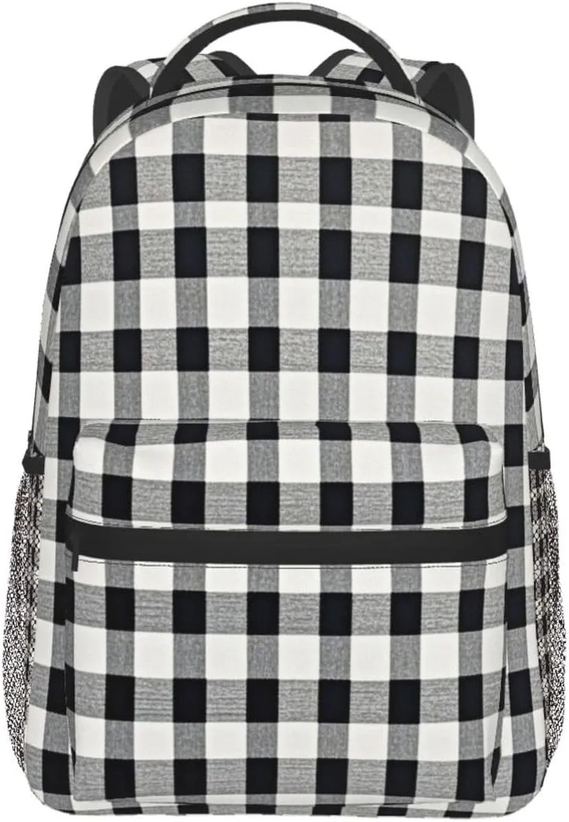 Grey Scottish Tartan Plaid Grid Art Shoulder Book Bags Polyester Multipurpose Anti-Theft Carry On Bag Large Capacity Travel Hiking & Camping Rucksack