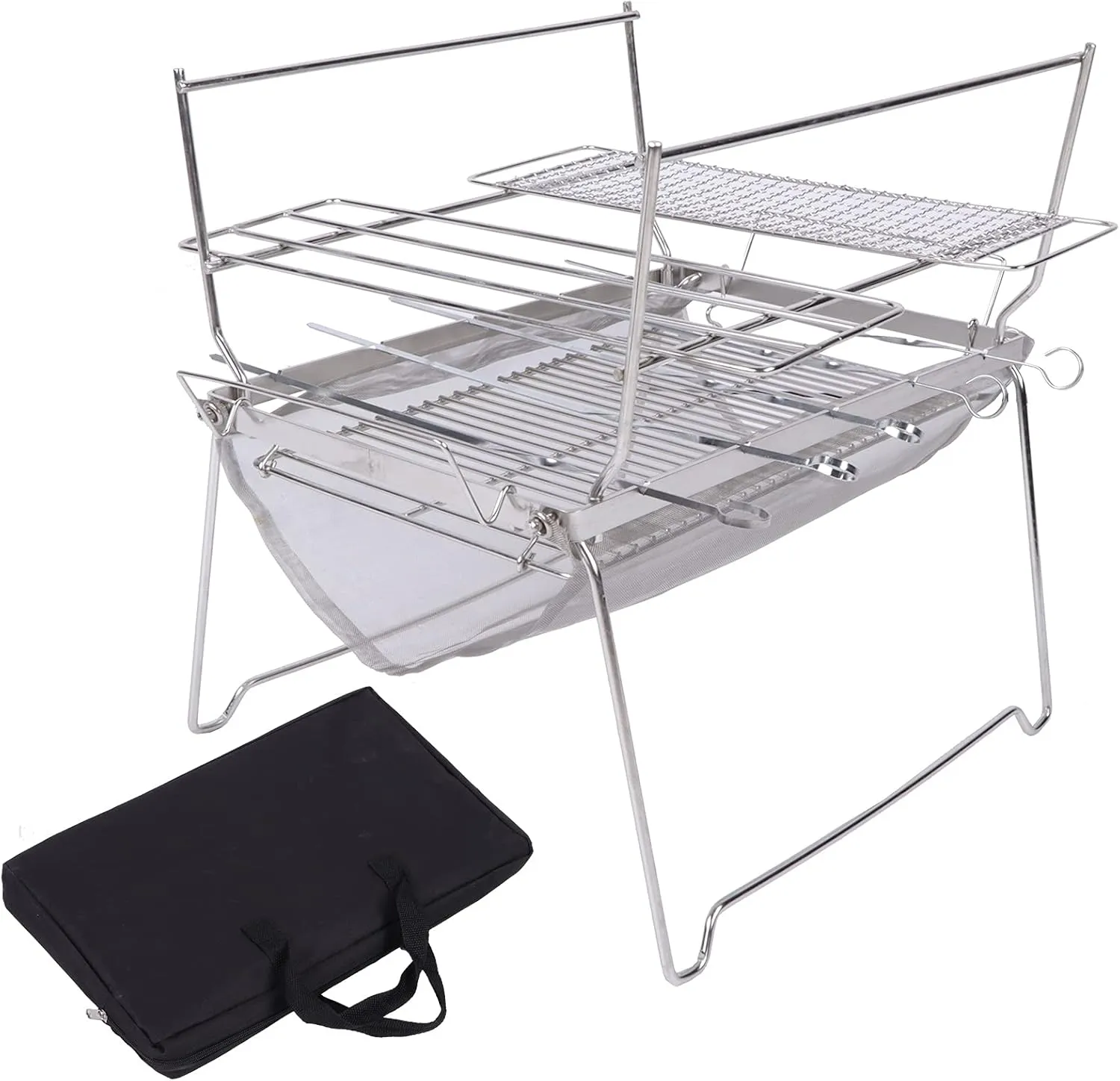 Grilling Rack, Wood Burning Camp Stove, Folding Campfire Grill Portable Camping Barbecue Grill Stainless Steel Multi Function BBQ Grill