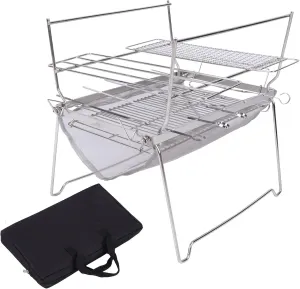 Grilling Rack, Wood Burning Camp Stove, Folding Campfire Grill Portable Camping Barbecue Grill Stainless Steel Multi Function BBQ Grill