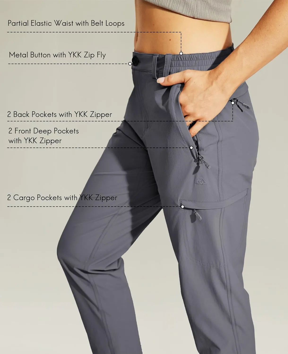 Haimont Women's Hiking Cargo Pants Quick Dry Lightweight Ripstop Stretch Nylon Travel Pants with Zip Pockets Water Repellent