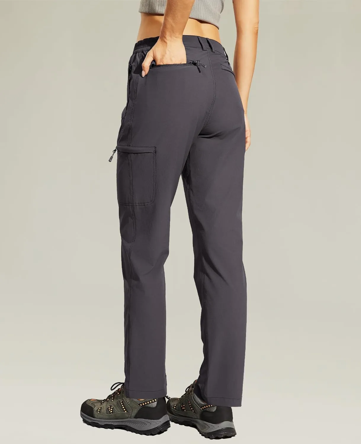 Haimont Women's Hiking Cargo Pants Quick Dry Lightweight Ripstop Stretch Nylon Travel Pants with Zip Pockets Water Repellent