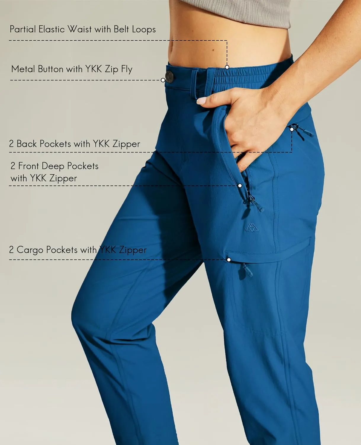 Haimont Women's Hiking Cargo Pants Quick Dry Lightweight Ripstop Stretch Nylon Travel Pants with Zip Pockets Water Repellent