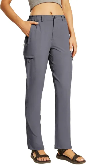 Haimont Women's Hiking Cargo Pants Quick Dry Lightweight Ripstop Stretch Nylon Travel Pants with Zip Pockets Water Repellent