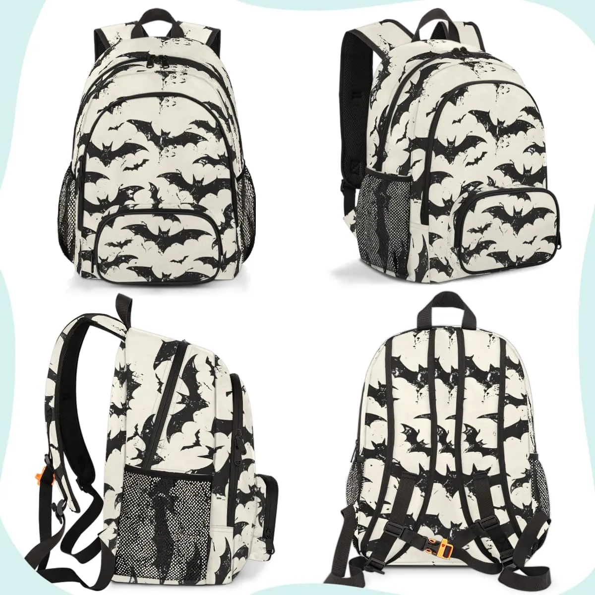 Halloween Bats Carry on Travel Backpack for Women Men Water resistant Lightweight Rucksack Backpack for Weekender Casual Work Hiking Black White Scary