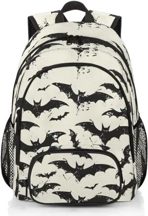 Halloween Bats Carry on Travel Backpack for Women Men Water resistant Lightweight Rucksack Backpack for Weekender Casual Work Hiking Black White Scary