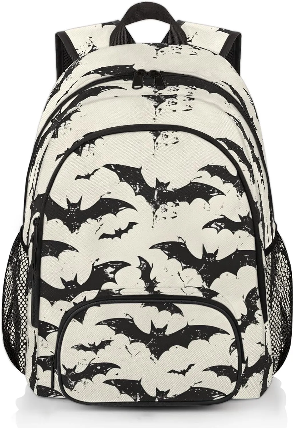 Halloween Bats Carry on Travel Backpack for Women Men Water resistant Lightweight Rucksack Backpack for Weekender Casual Work Hiking Black White Scary