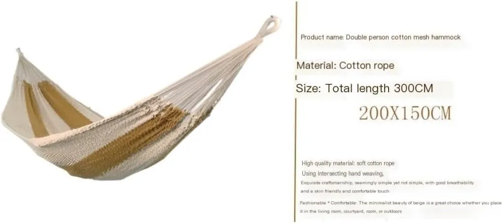 Hammock Anti-Rollover Cotton Rope Hammock Outdoor Mesh Double Swing Outdoor Supplies Portable Net Bag Hanging Chair Hammocks for Outside(Green)