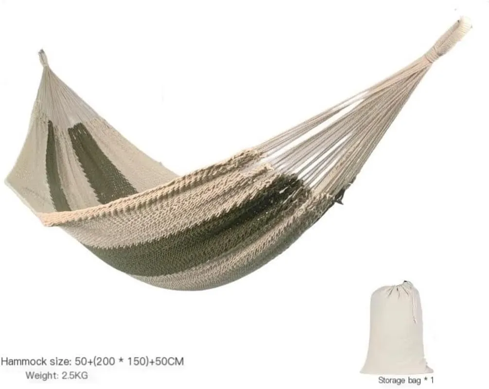 Hammock Anti-Rollover Cotton Rope Hammock Outdoor Mesh Double Swing Outdoor Supplies Portable Net Bag Hanging Chair Hammocks for Outside(Green)