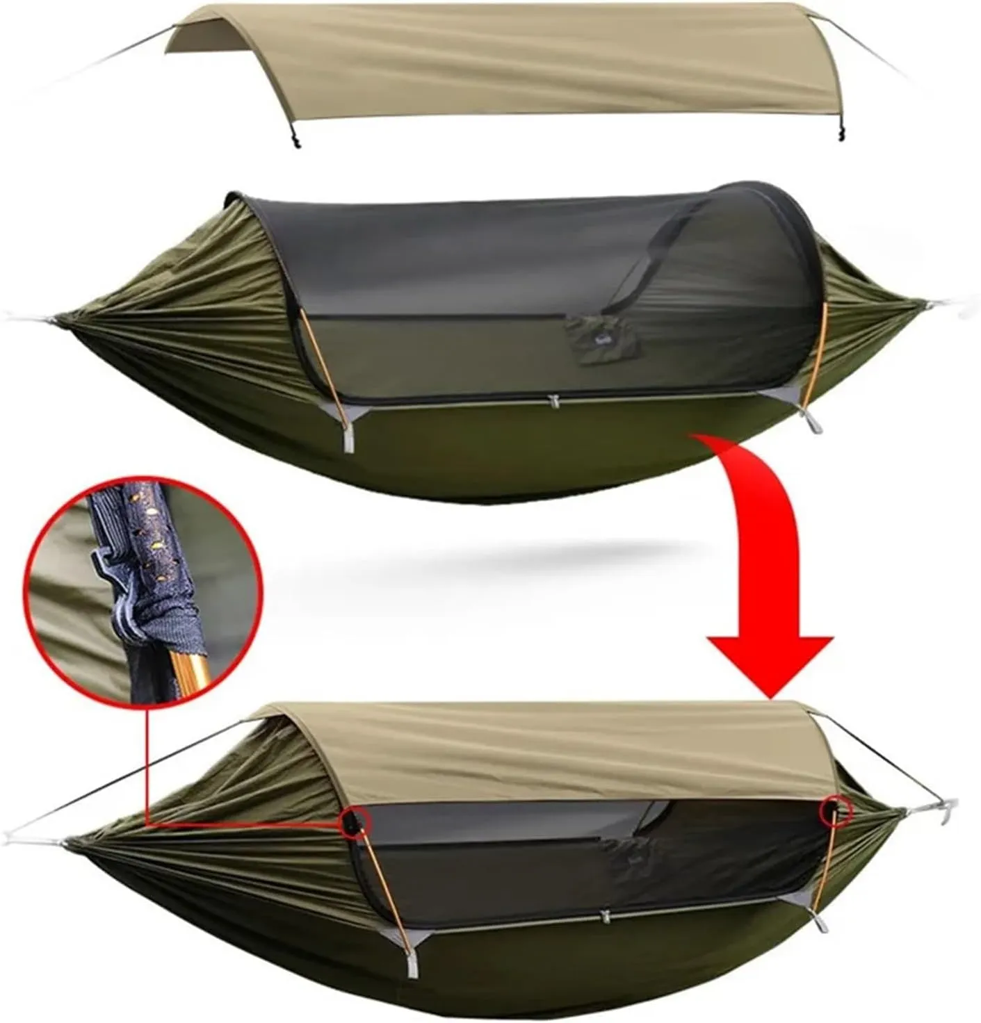 Hammock Bohemian Outdoor Camping Hammock 2.0 Version Mosquito Proof and Hammock with Sunshade Lightweight(Orange)