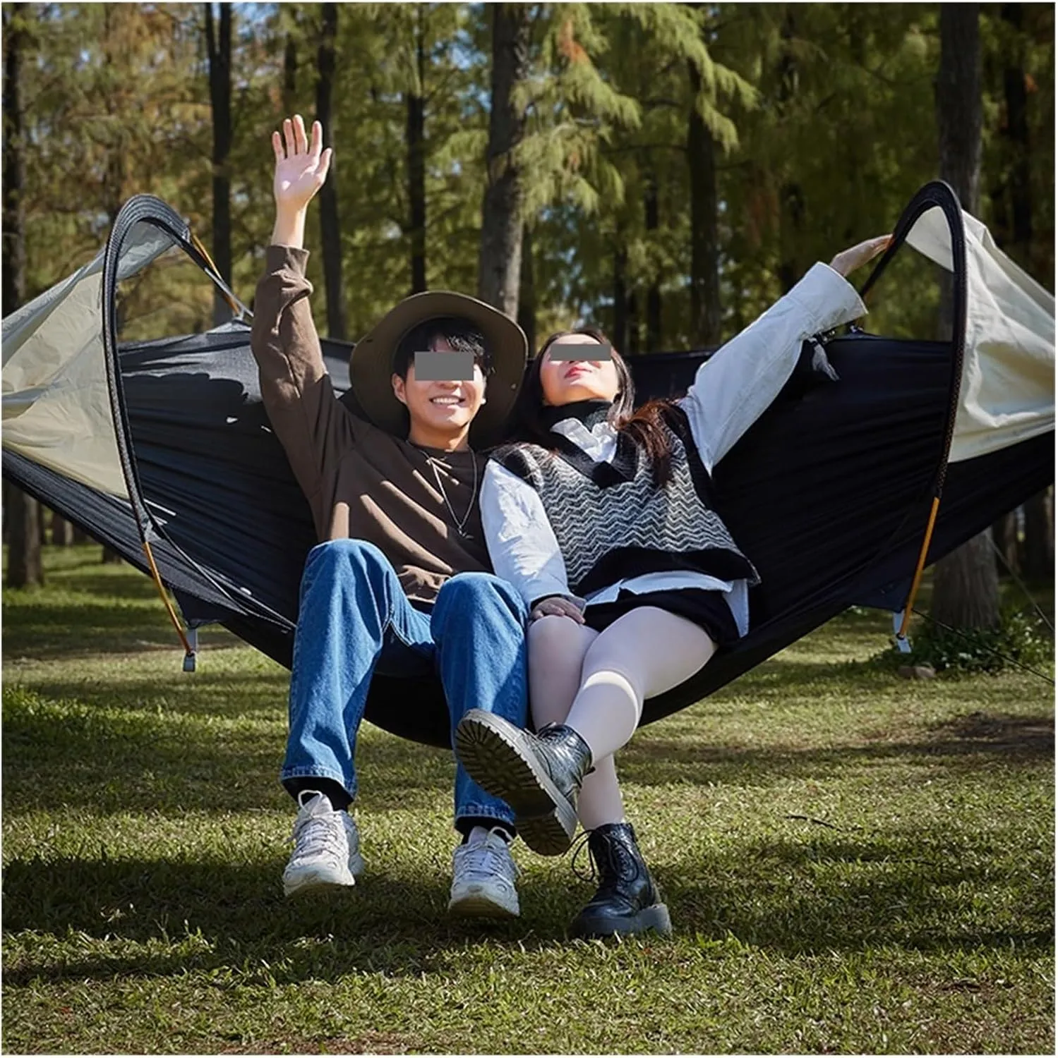 Hammock Bohemian Outdoor Camping Hammock 2.0 Version Mosquito Proof and Hammock with Sunshade Lightweight(Orange)