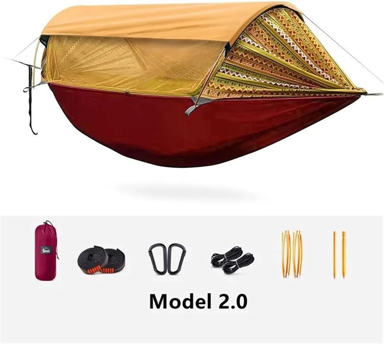 Hammock Bohemian Outdoor Camping Hammock 2.0 Version Mosquito Proof and Hammock with Sunshade Lightweight(Orange)