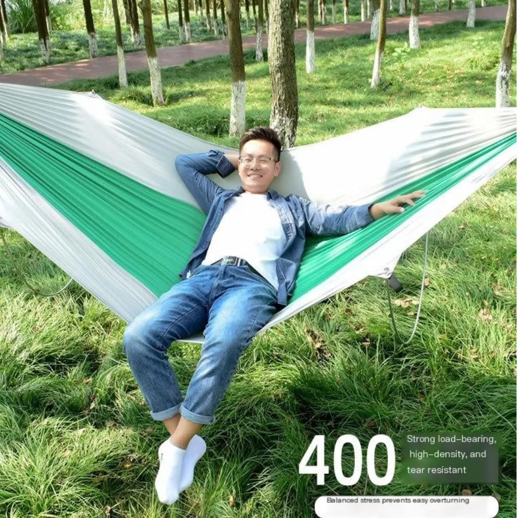 Hammock Double Anti-Rollover Pole Hammock Outdoor Camping Single Double Enlarged Thickened Parachute Cloth Camping Hammock Hammock Outdoor(Gray,A)