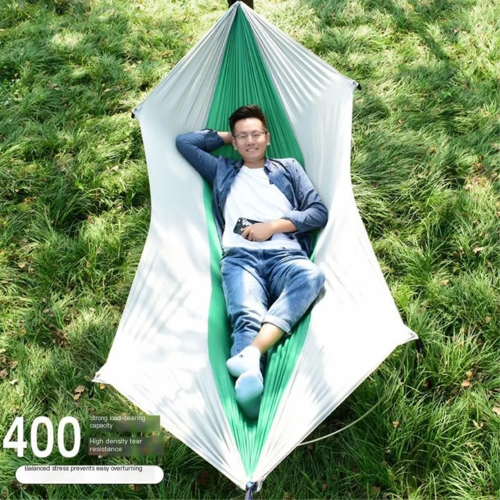 Hammock Double Anti-Rollover Pole Hammock Outdoor Camping Single Double Enlarged Thickened Parachute Cloth Camping Hammock Hammock Outdoor(Gray,A)
