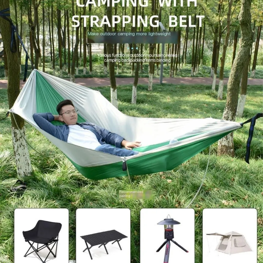 Hammock Double Anti-Rollover Pole Hammock Outdoor Camping Single Double Enlarged Thickened Parachute Cloth Camping Hammock Hammock Outdoor(Gray,A)