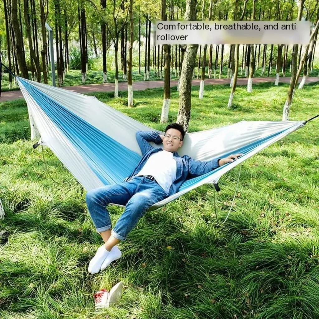 Hammock Double Anti-Rollover Pole Hammock Outdoor Camping Single Double Enlarged Thickened Parachute Cloth Camping Hammock Hammock Outdoor(Gray,A)