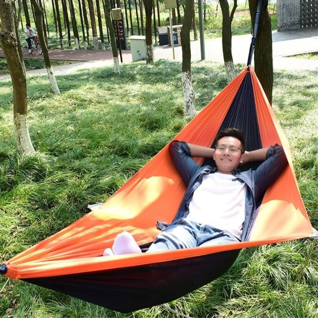 Hammock Double Anti-Rollover Pole Hammock Outdoor Camping Single Double Enlarged Thickened Parachute Cloth Camping Hammock Hammock Outdoor(Gray,A)