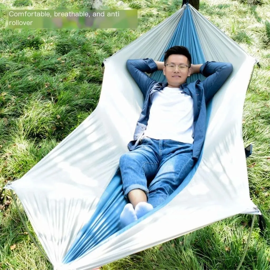 Hammock Double Anti-Rollover Pole Hammock Outdoor Camping Single Double Enlarged Thickened Parachute Cloth Camping Hammock Hammock Outdoor(Gray,A)
