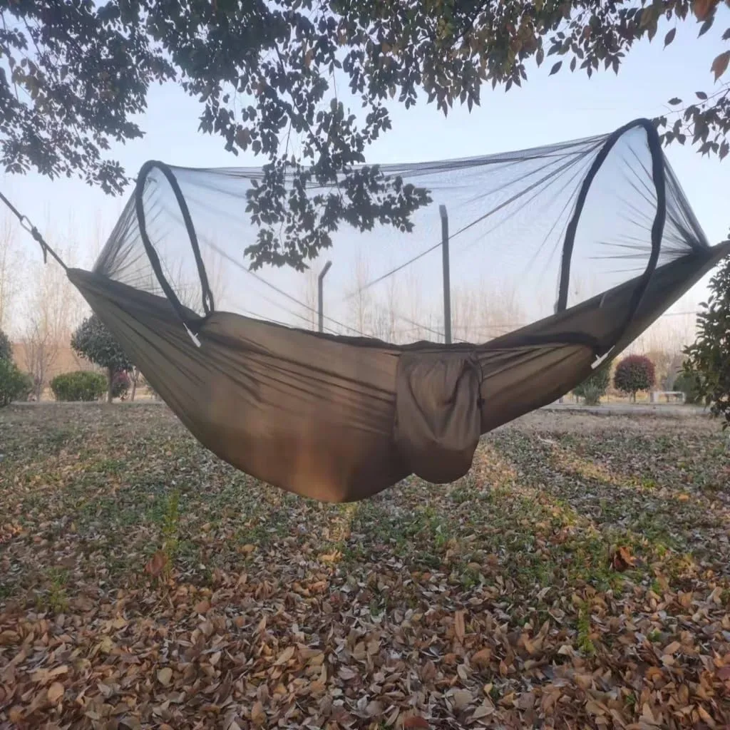 Hammock Double Automatic Mosquito Net, Anti-Rollover Hammock, Parachute, Bunis Spinning Camping Leisure Double Hanging Chair Hammock Outdoor(Blue)
