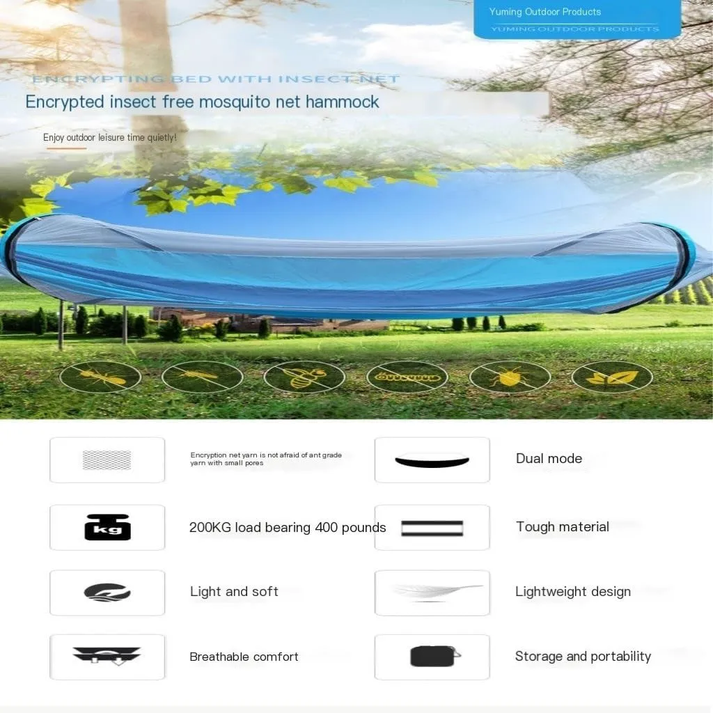 Hammock Double Automatic Mosquito Net, Anti-Rollover Hammock, Parachute, Bunis Spinning Camping Leisure Double Hanging Chair Hammock Outdoor(Blue)