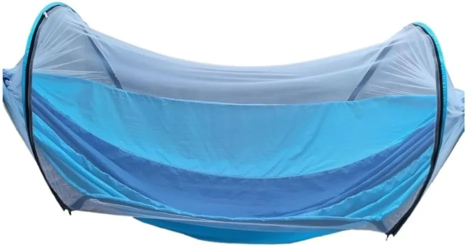Hammock Double Automatic Mosquito Net, Anti-Rollover Hammock, Parachute, Bunis Spinning Camping Leisure Double Hanging Chair Hammock Outdoor(Blue)