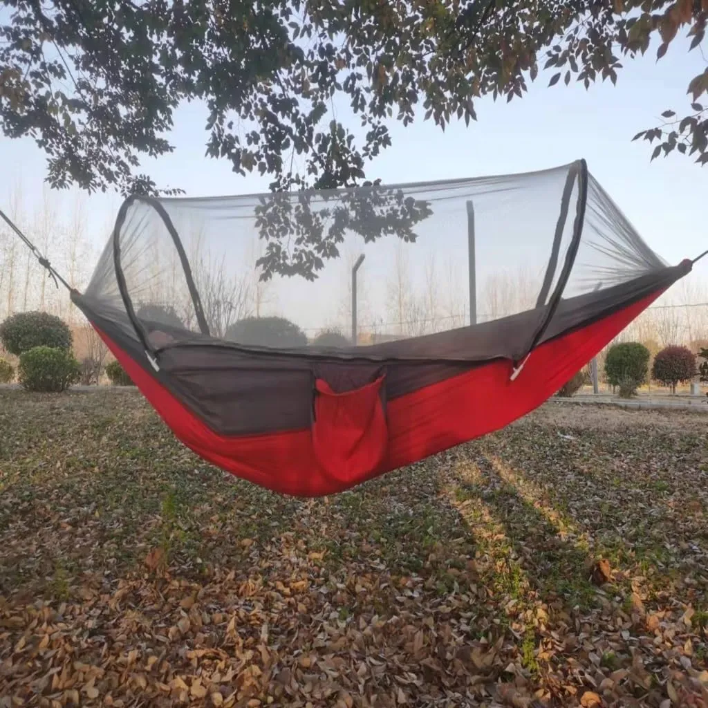 Hammock Double Automatic Mosquito Net, Anti-Rollover Hammock, Parachute, Bunis Spinning Camping Leisure Double Hanging Chair Hammock Outdoor(Blue)