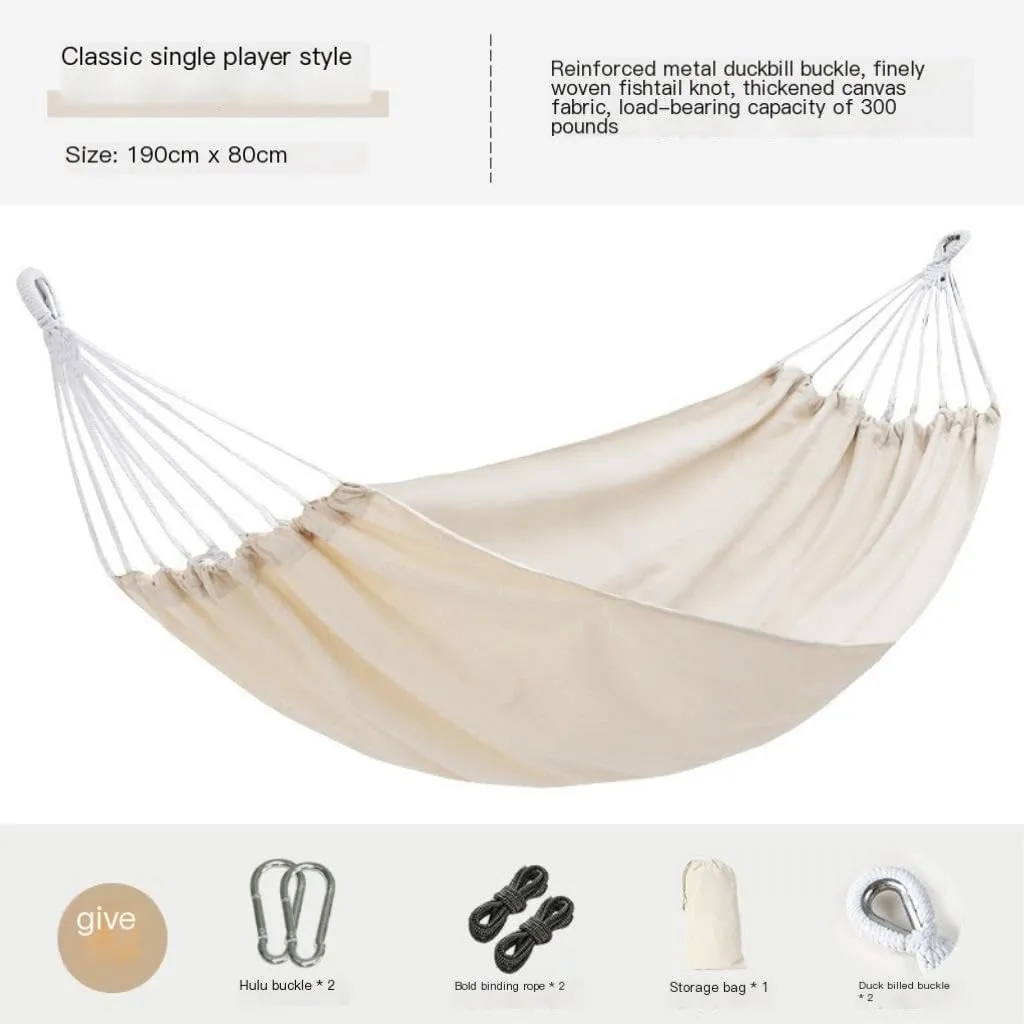 Hammock Double Beige Hammock Outdoor Swing Summer Camping W Anti-Rollover Home Indoor Single Double Adult Dormitory Hammock Outdoor(Beige,D)