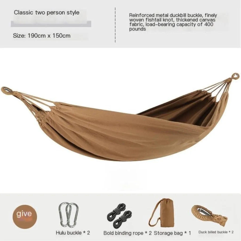Hammock Double Beige Hammock Outdoor Swing Summer Camping W Anti-Rollover Home Indoor Single Double Adult Dormitory Hammock Outdoor(Beige,D)
