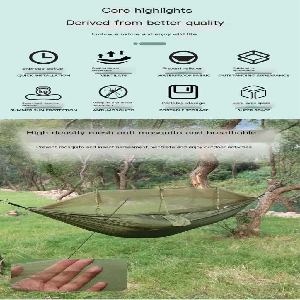 Hammock Double Camping Hammock Outdoor Camping Portable Single Parachute Cloth Three-Color Belt Anti-Mosquito Hammock Hammock Outdoor(E)