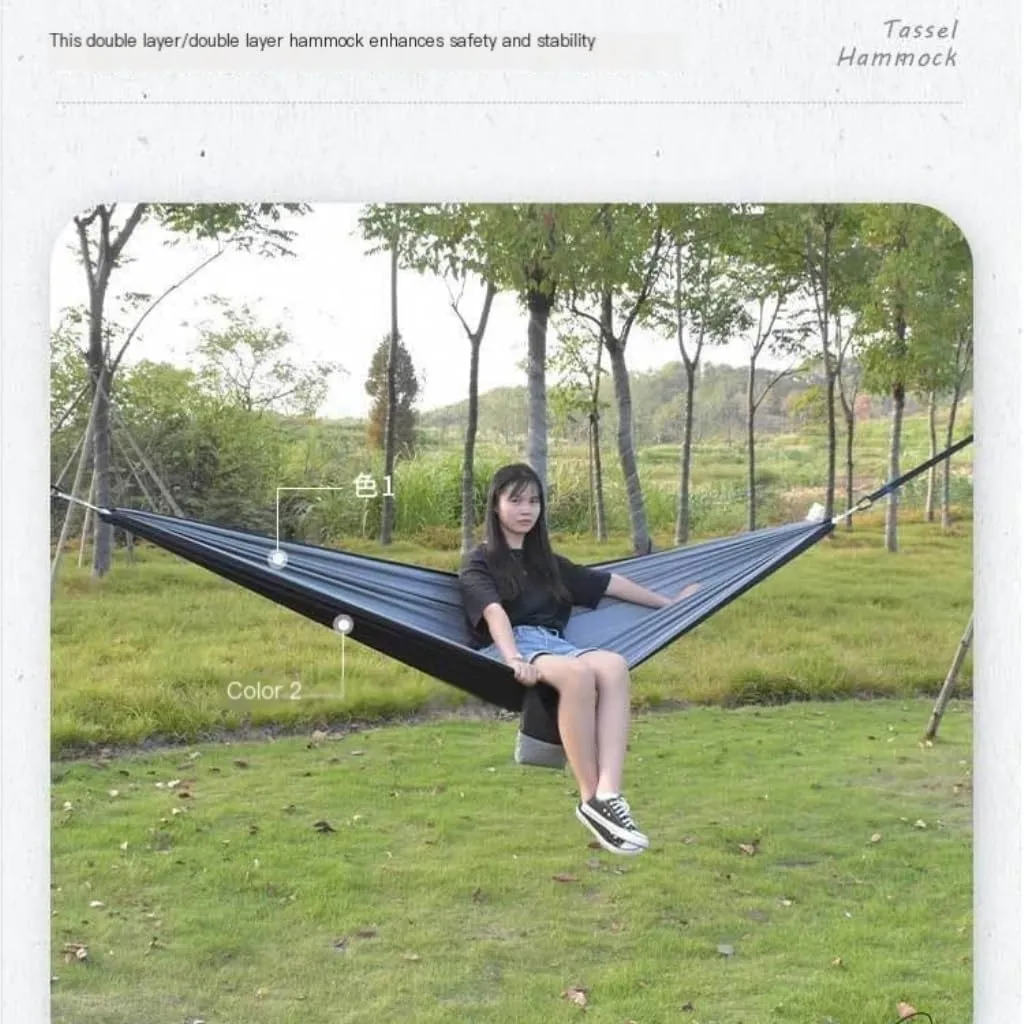 Hammock Double Canopy Mosquito Net Hammock Set Tent Parachute Cloth Camping Automatic Anti-Mosquito Mosquito Net Hammock Hammock Outdoor(D)