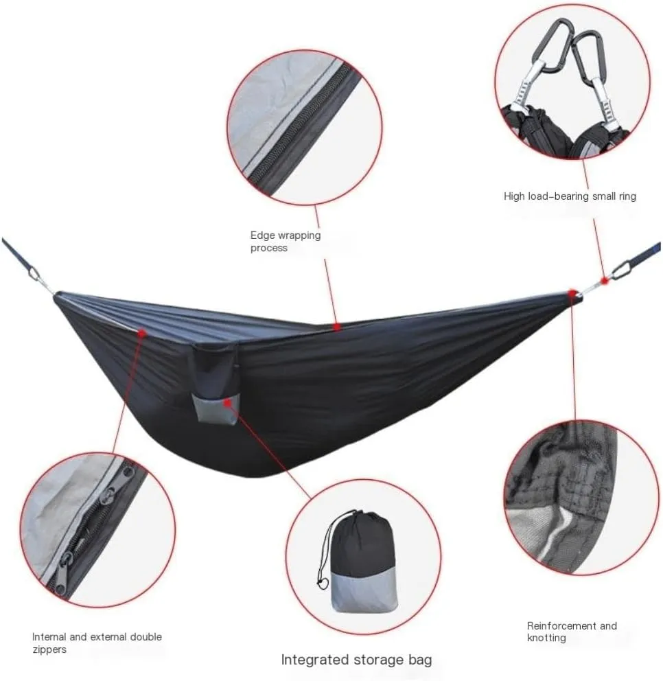 Hammock Double Canopy Mosquito Net Hammock Set Tent Parachute Cloth Camping Automatic Anti-Mosquito Mosquito Net Hammock Hammock Outdoor(D)