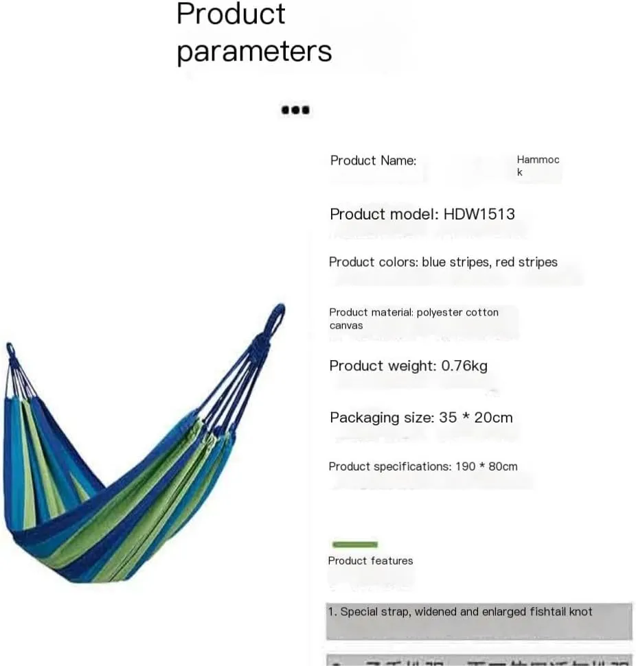 Hammock Double Canvas Hammock Outdoor Swing Outdoor Camping Anti-Rollover Hanging Chair Dormitory Indoor Camping Picnic Hammock Outdoor